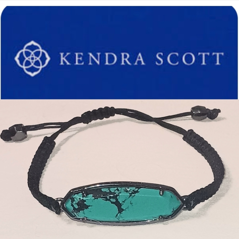 Kendra Scott Annika Black Gunmetal adjustable bracelet Variegated Teal Magnesite